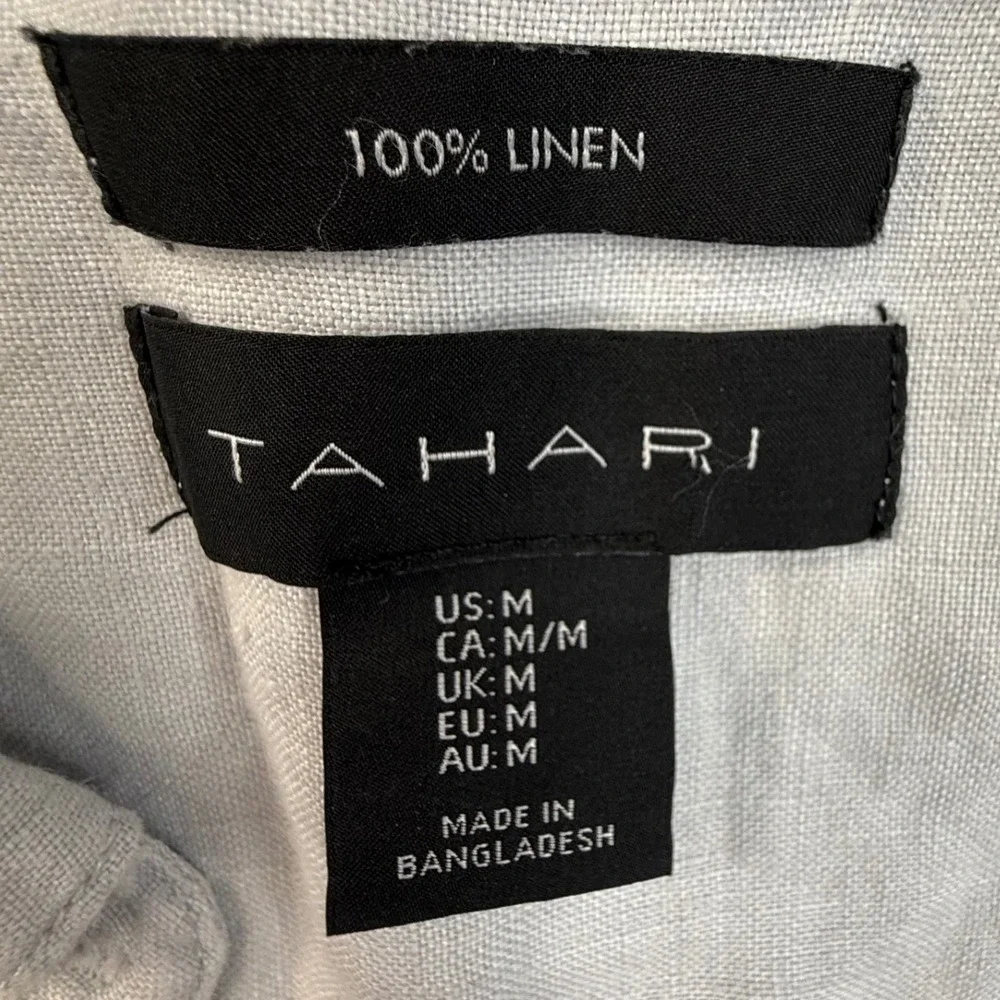 Tahari Womens Light Gray 100% Linen Short Sleeve Dress M minimalist Lagenlook - Picture 2 of 8